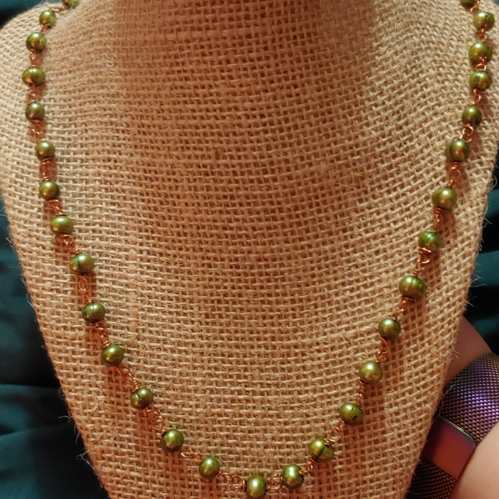 Handmade Freshwater Pearl and Copper Necklace